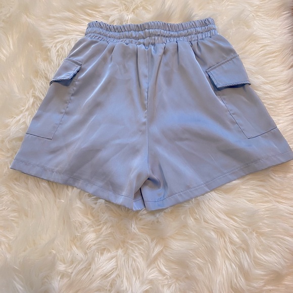 Ice Blue Satin Cargo Shorts - Picture 4 of 5